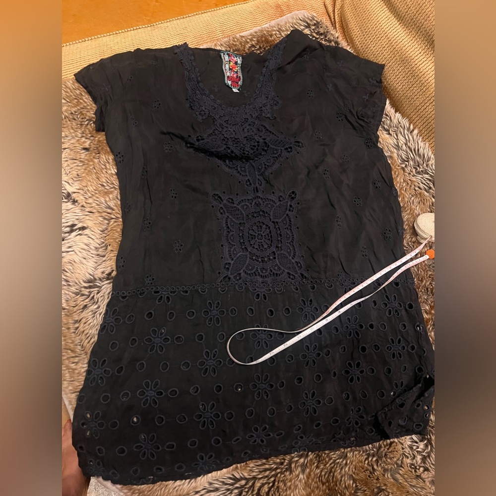 Johnny Was Black Embroidered Eyelet Tunic